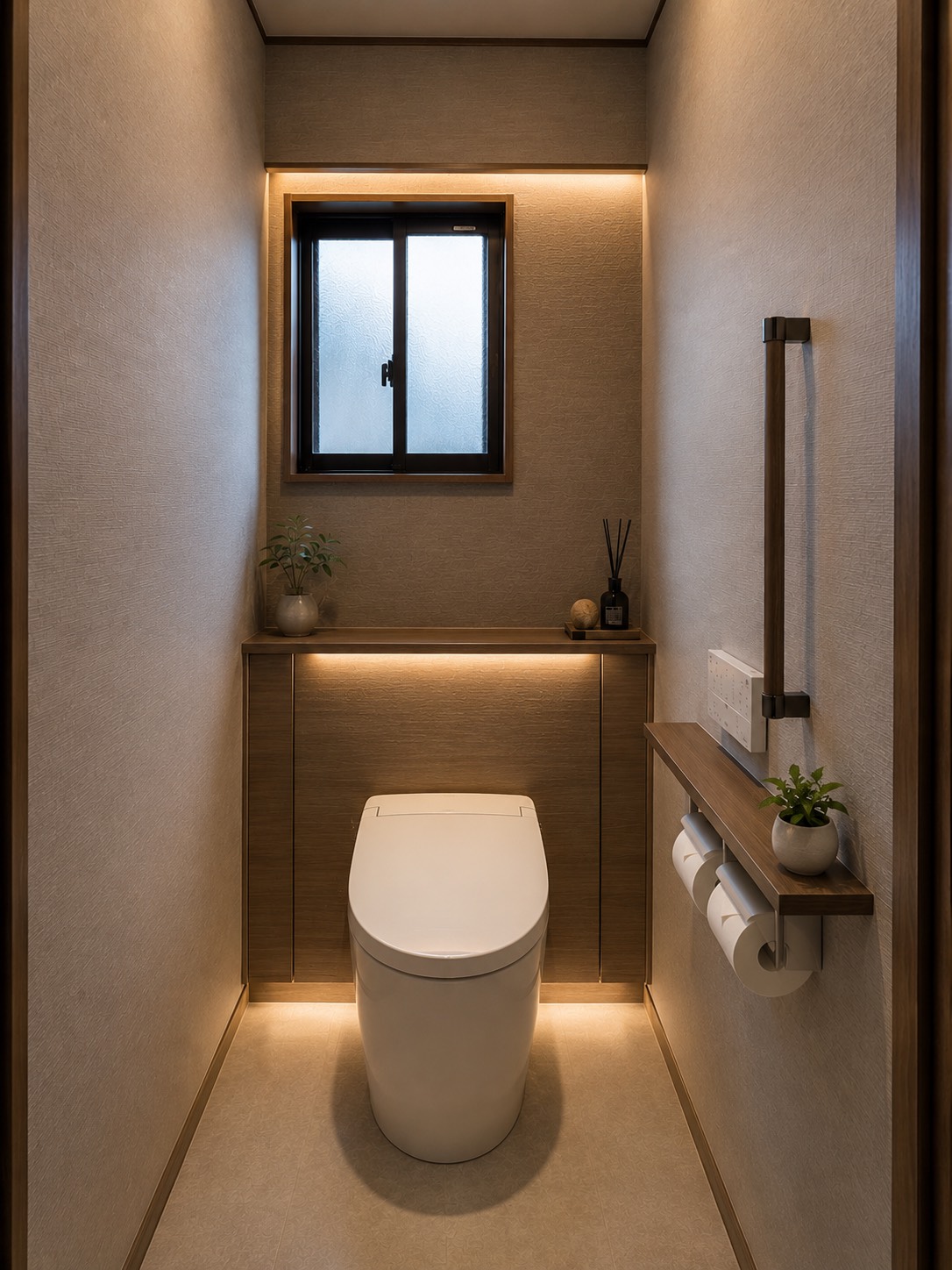【静岡市】昔ながらのトイレを間接照明が映える上質なレストルームへリフォーム
