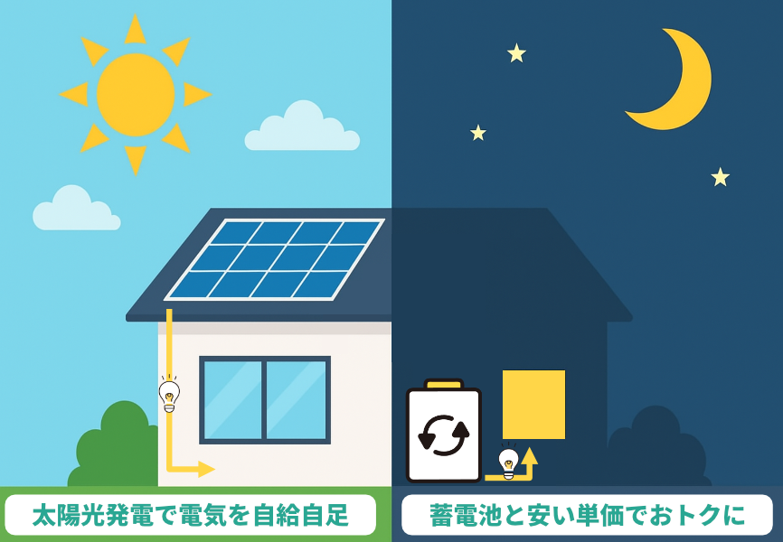 太陽光と蓄電池の昼夜の活用