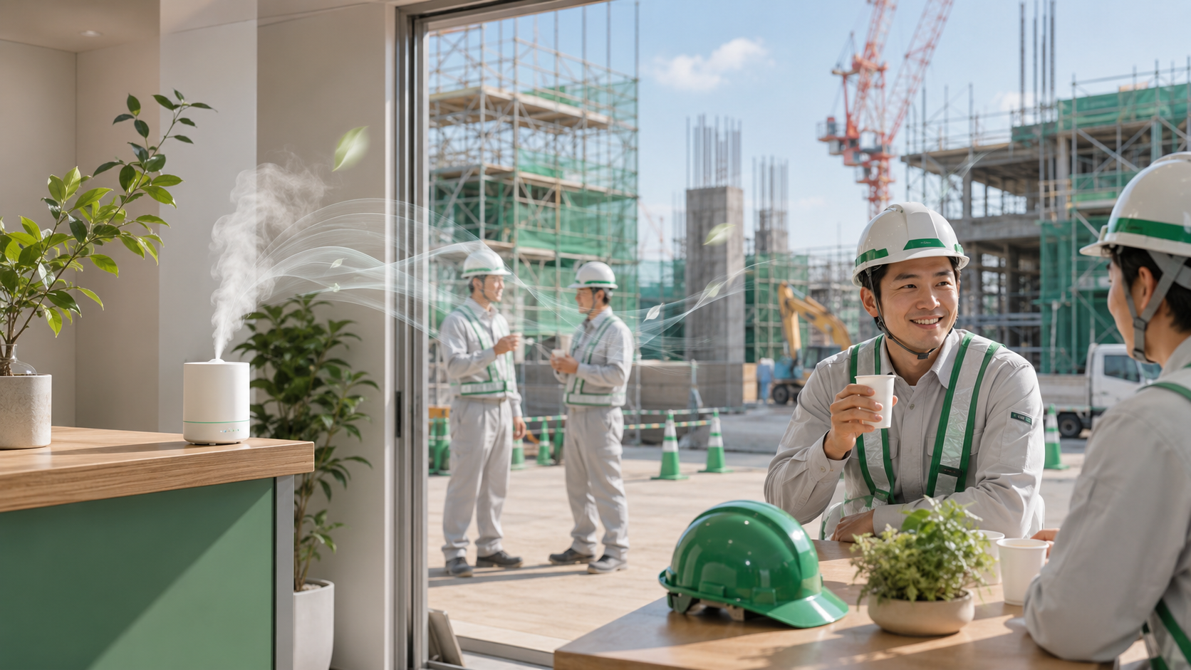 生産性向上の新機軸、ゼネコン大手企業様の建設現場に香る休憩ブース導入
