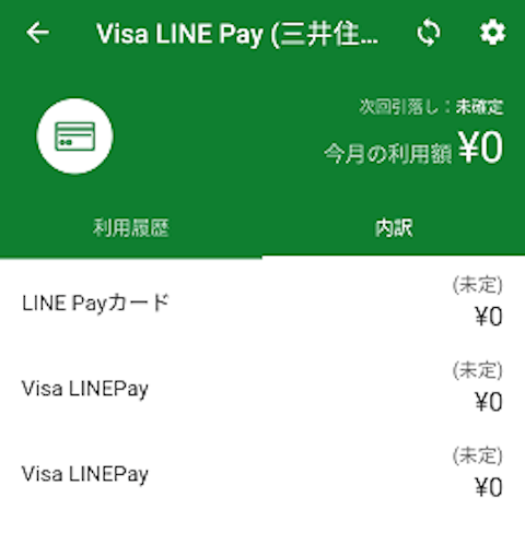 マネーフォワードのVisa LINE Payクレジットカードの支出元