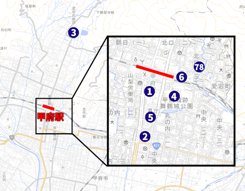 今回訪れたスポットの地図