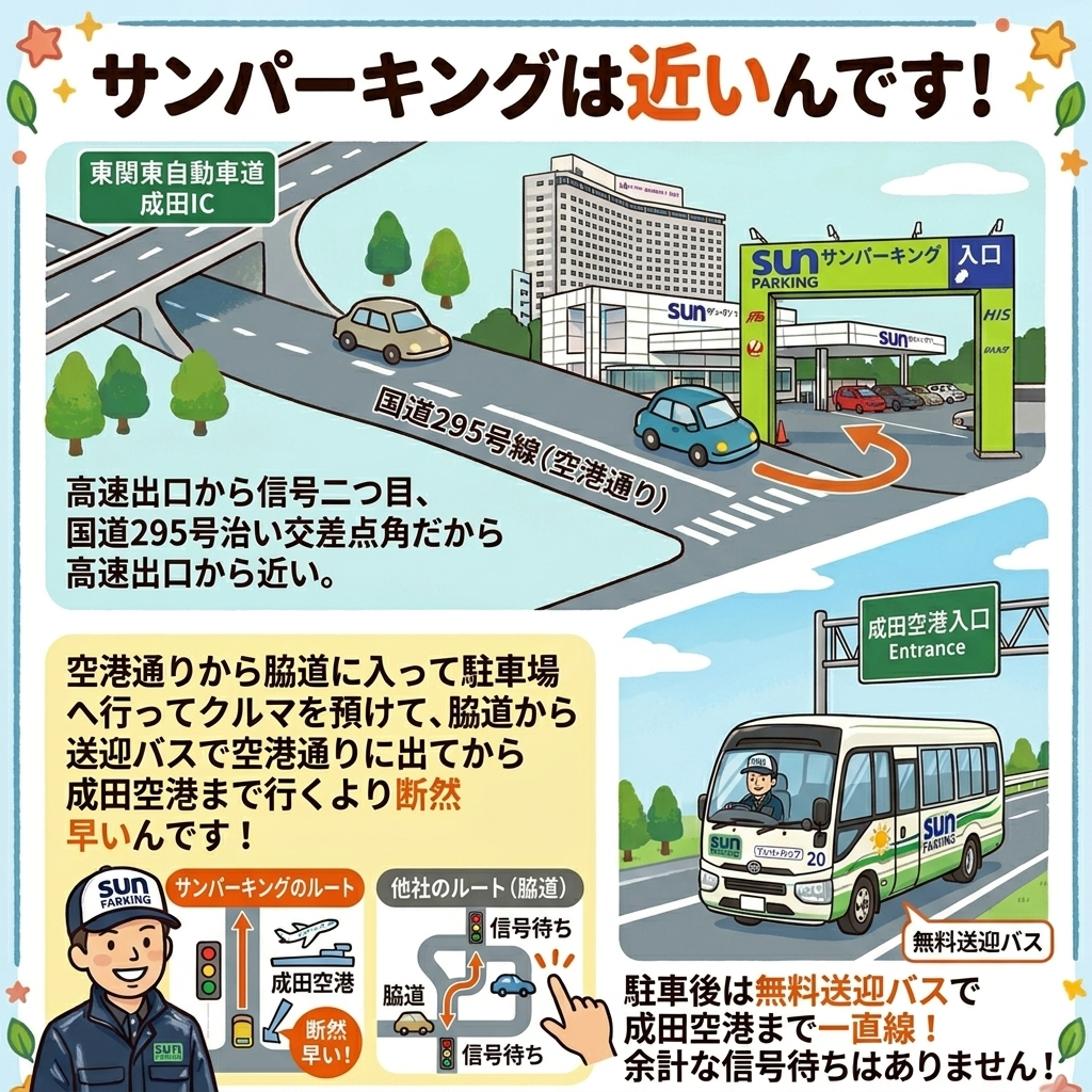 サンパーキングは成田空港に近い