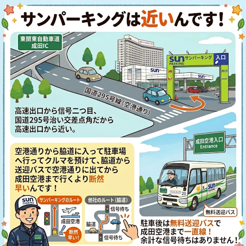 成田空港駐車場サンパーキングは空港に近い