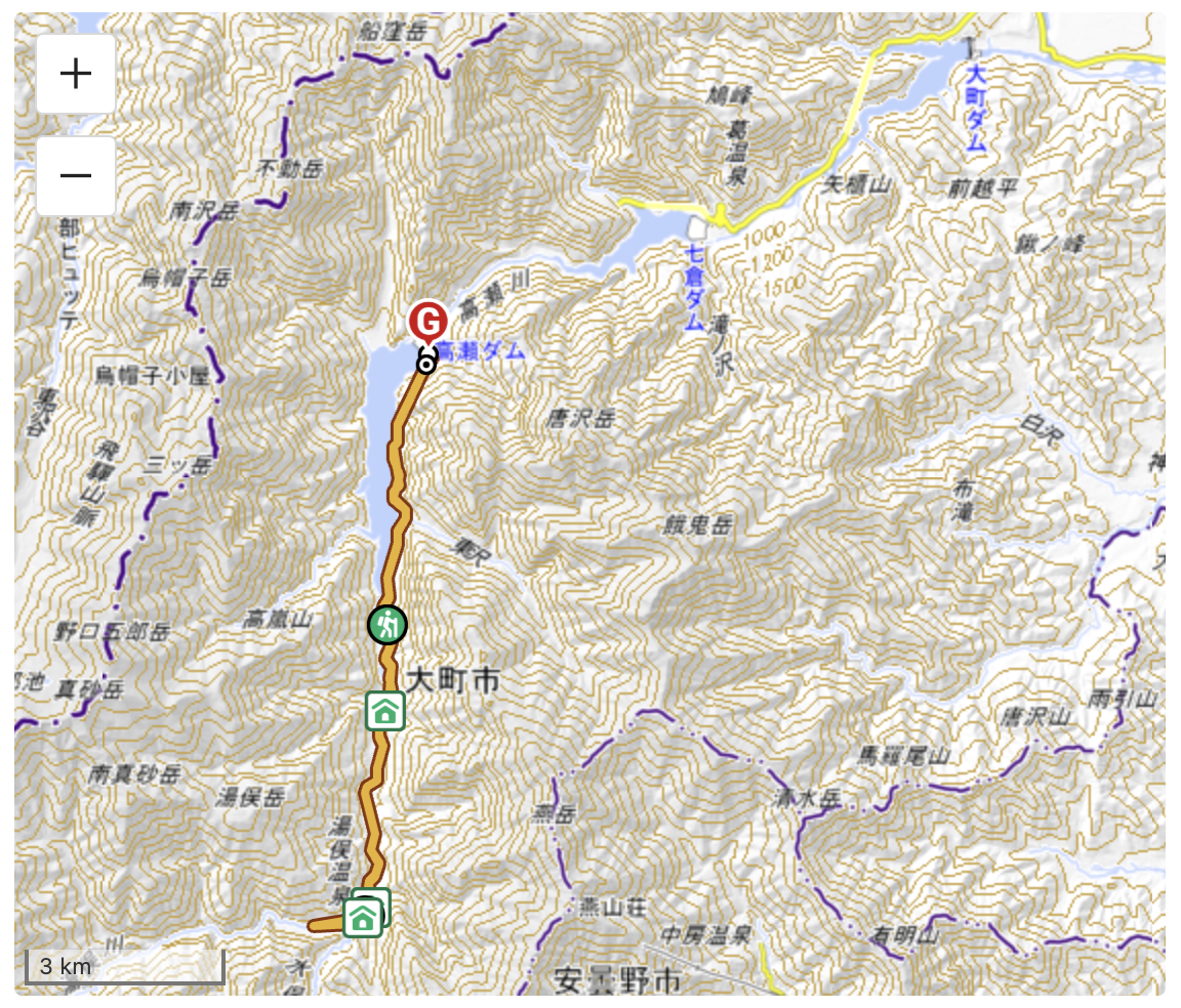 七倉山荘〜湯俣温泉〜噴湯丘の道のみ