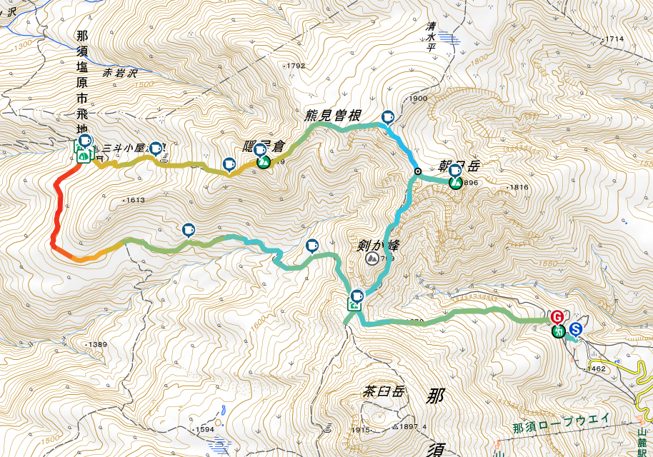 三斗小屋温泉煙草屋旅館までの経路