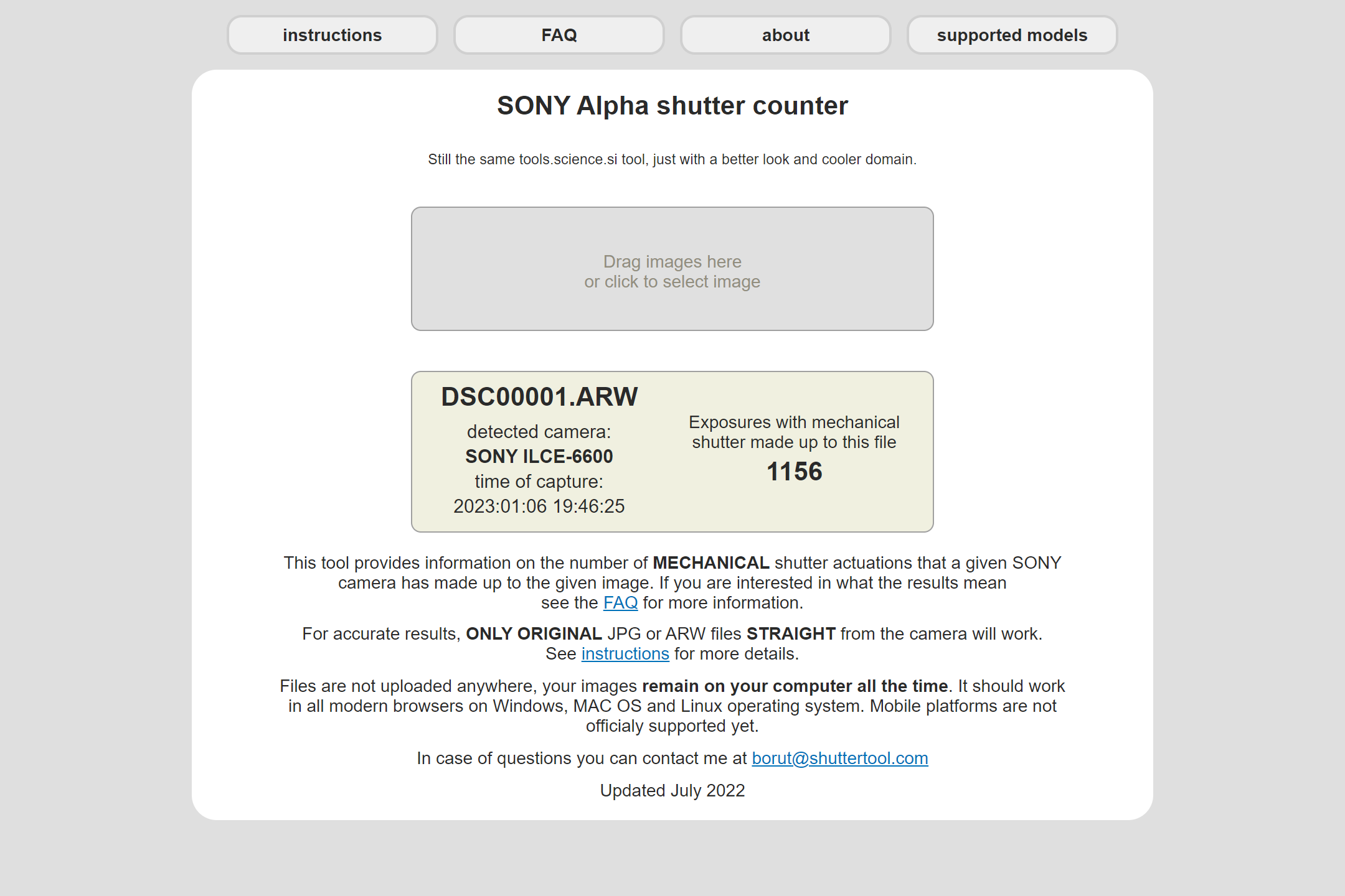 SONY Alpha shutter counter による累計シャッター数