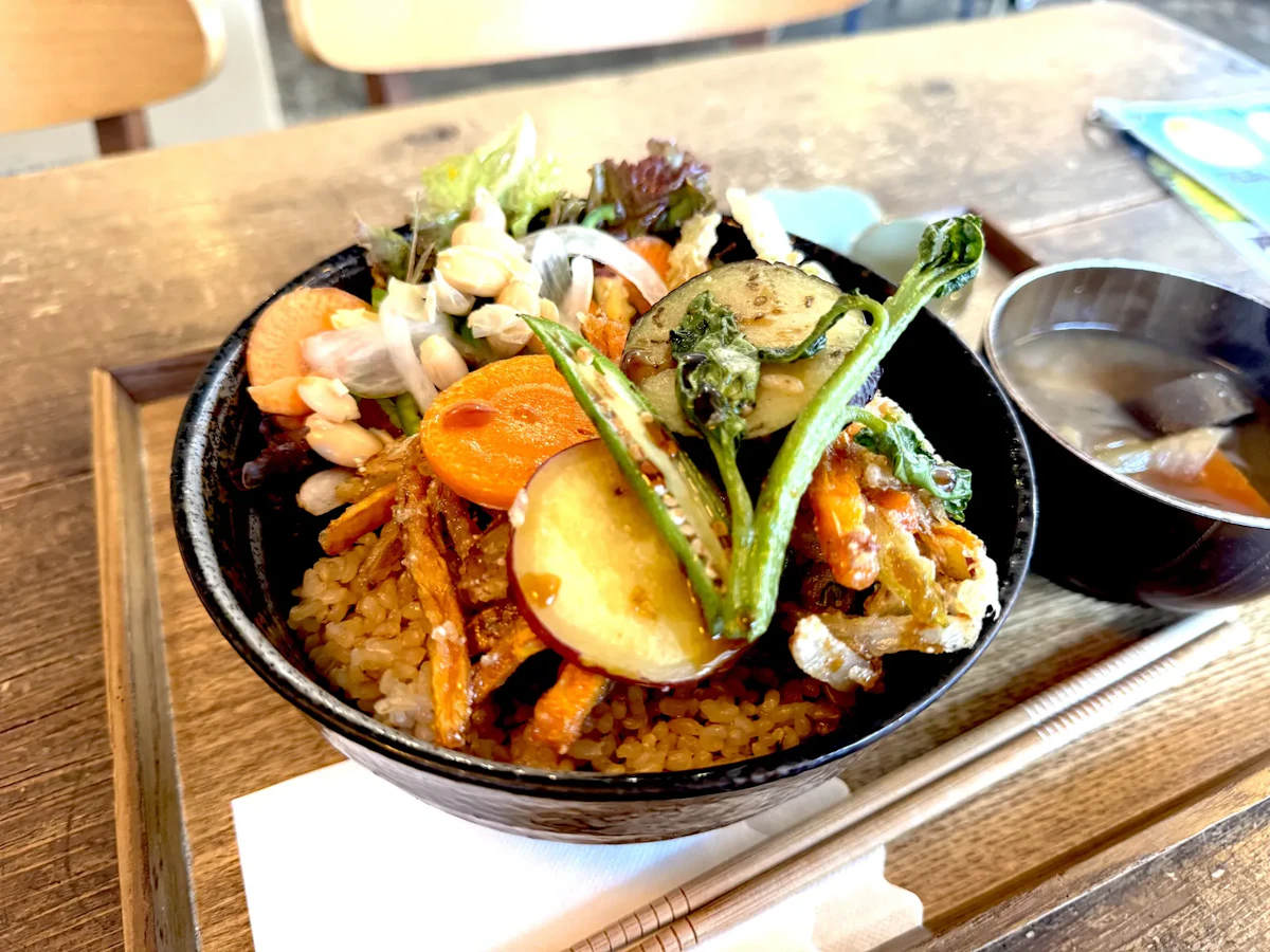 野菜がこれでもかと乗ったかきあげ丼