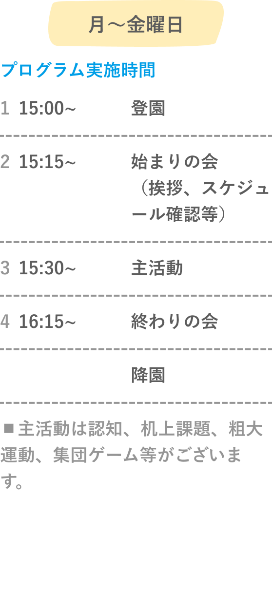 午後クラスのタイムテーブル