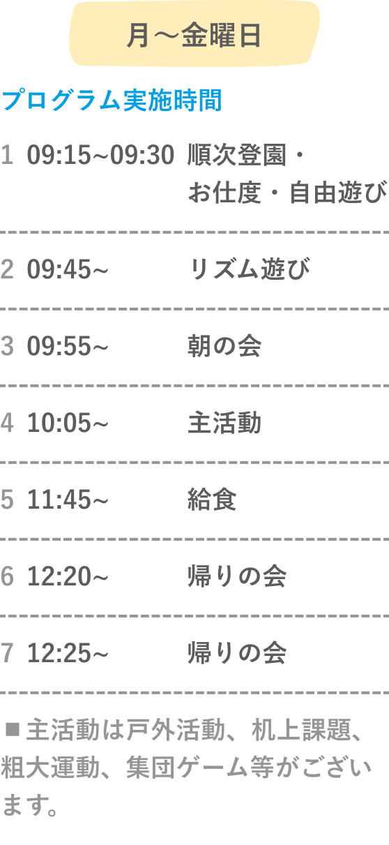 午前クラスのタイムテーブル