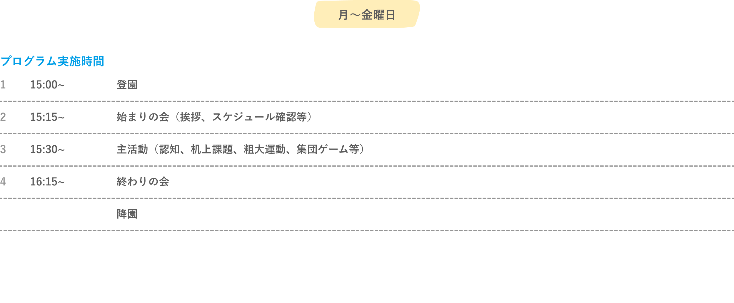 午後クラスのタイムテーブル