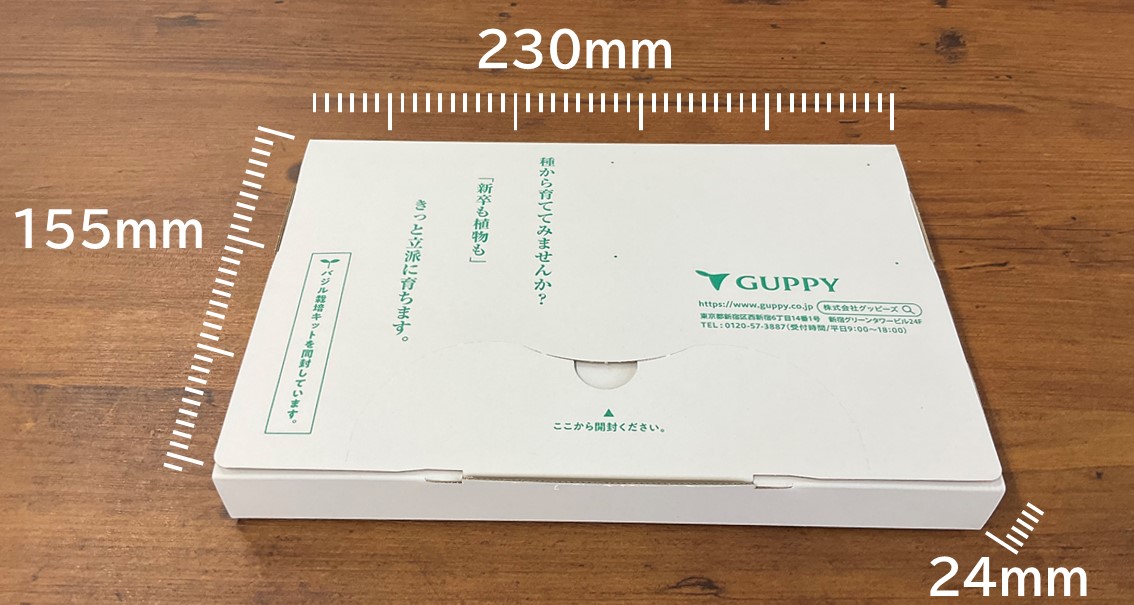 箱の大きさは縦155mm、横230mm、高さ24mm