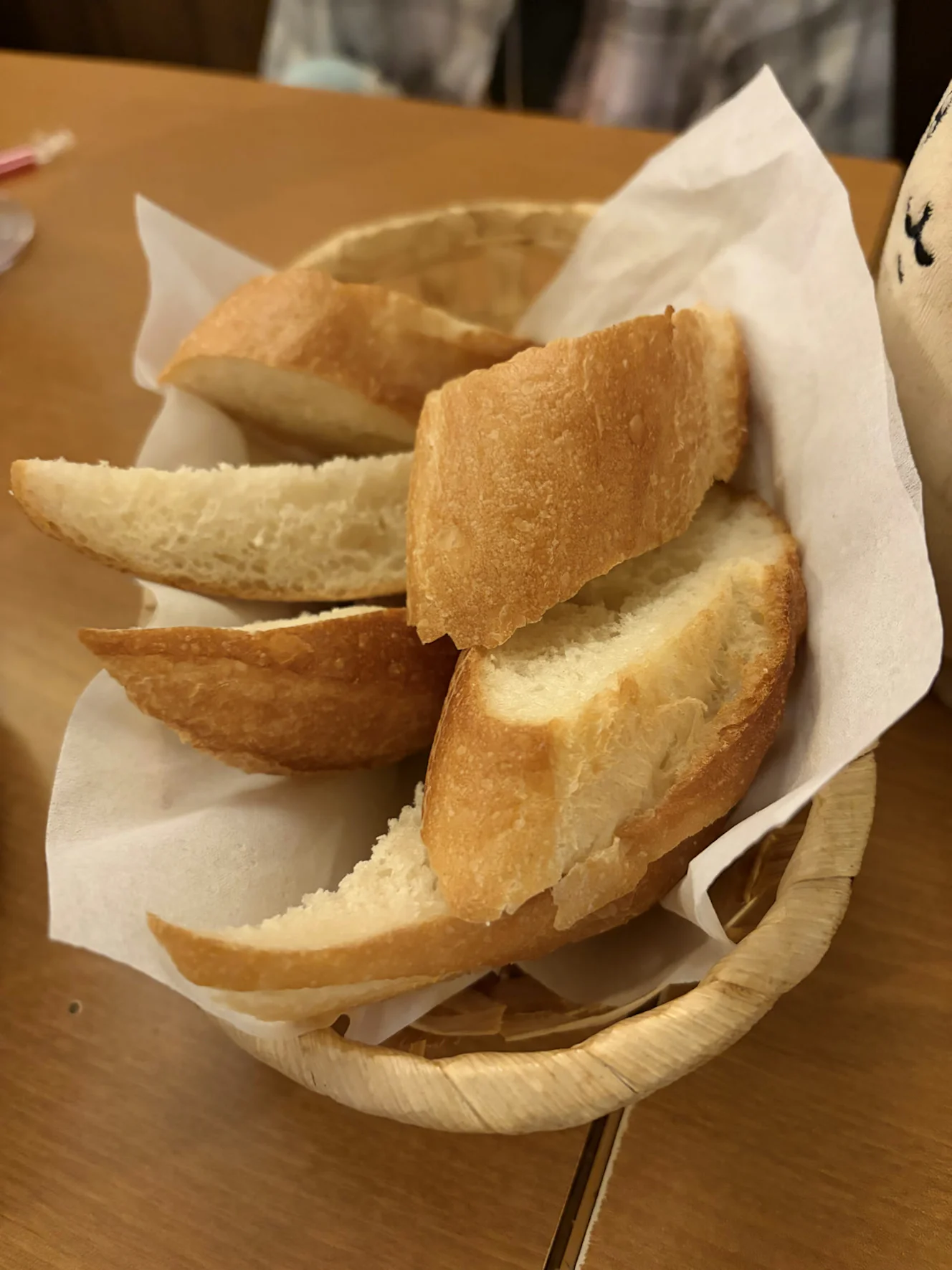 カゴに入ったお通しのフランスパン