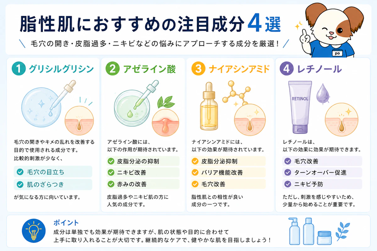 脂性肌におすすめの注目成分4選