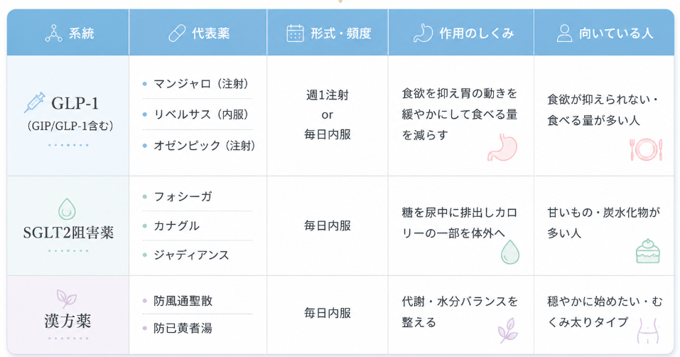 GLP-1・SGLT2・漢方の違い