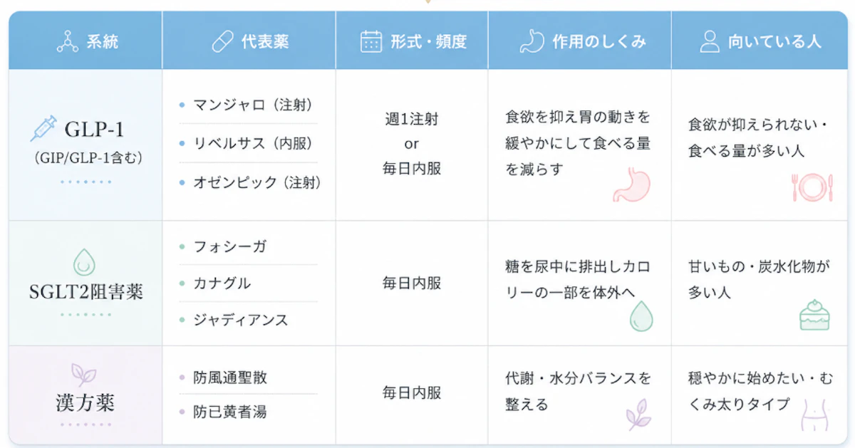 GLP-1・SGLT2・漢方の違い