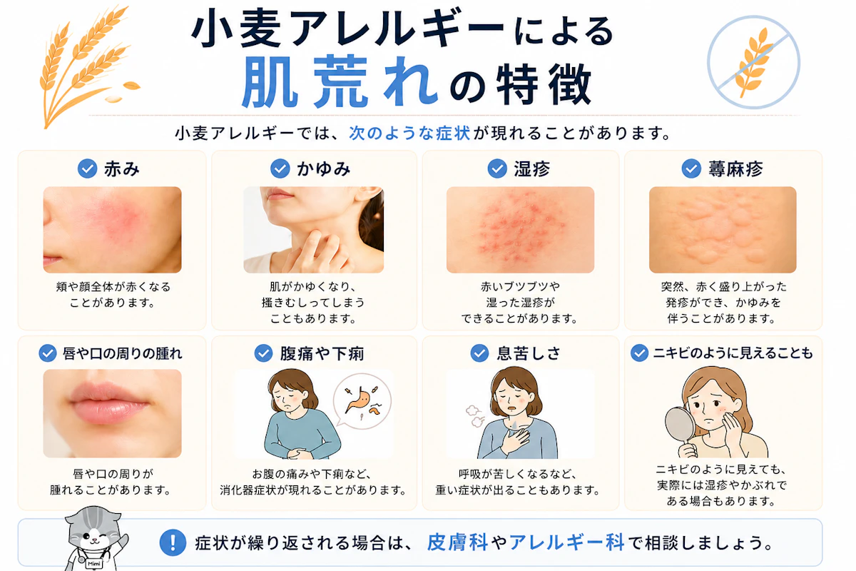 小麦アレルギーによる肌荒れの特徴