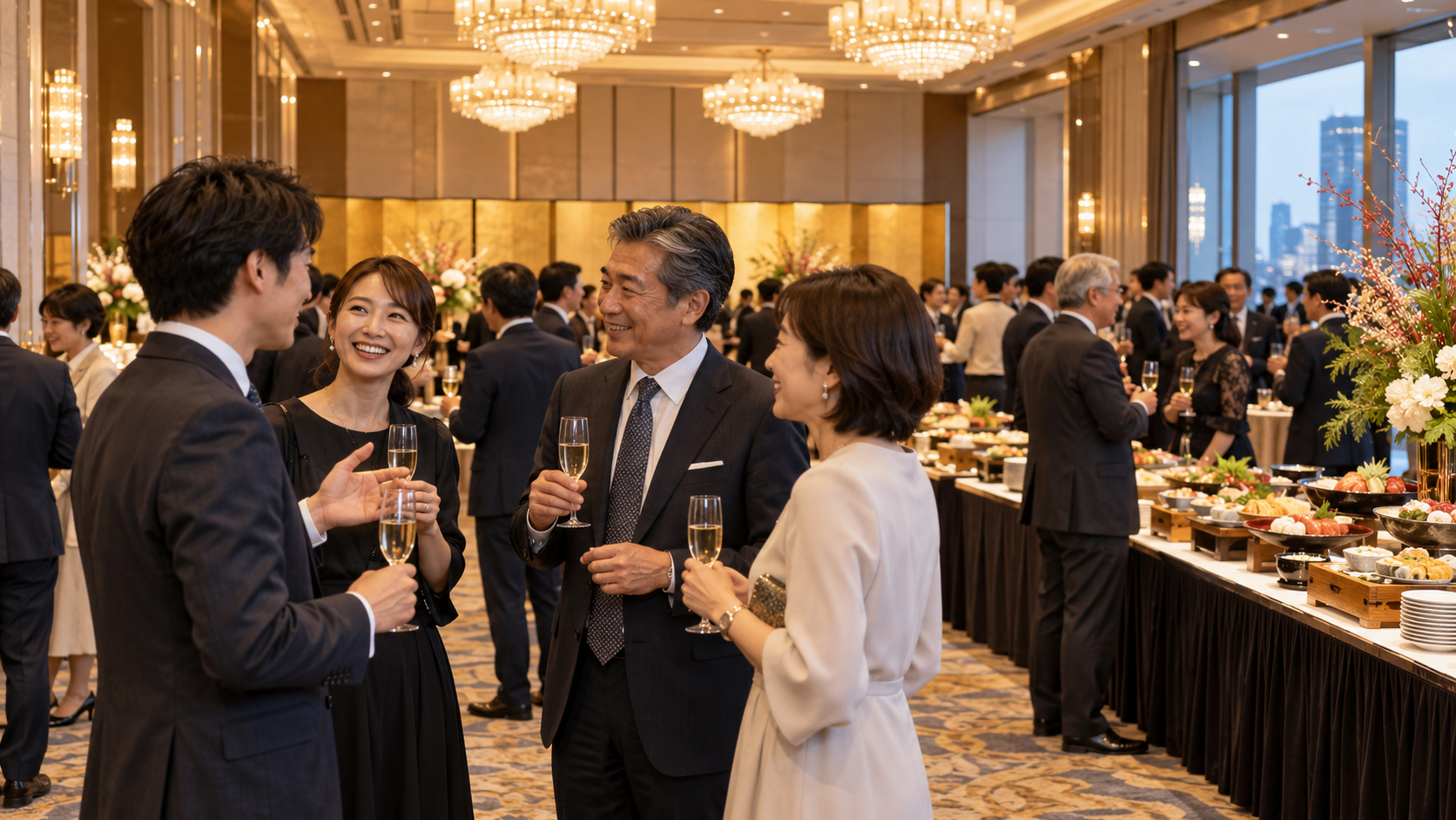 新年会の会場として使われる東京のホテル宴会場
