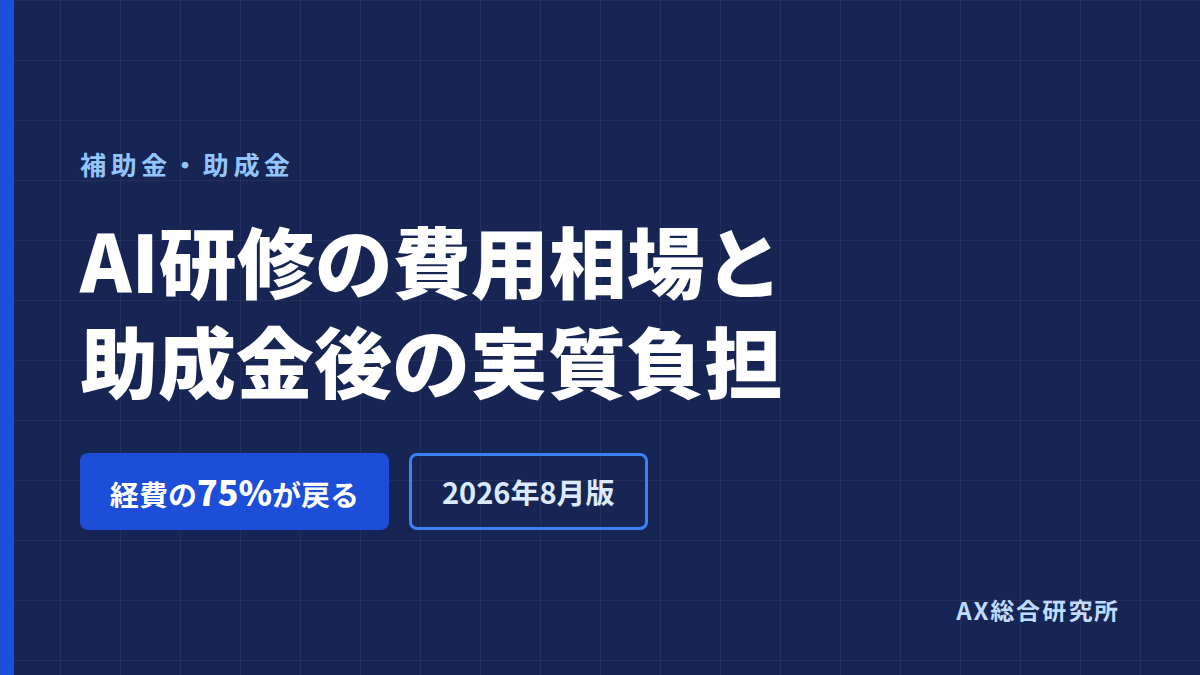 AI研修の費用相場と助成金後の実質負担【2026年8月】