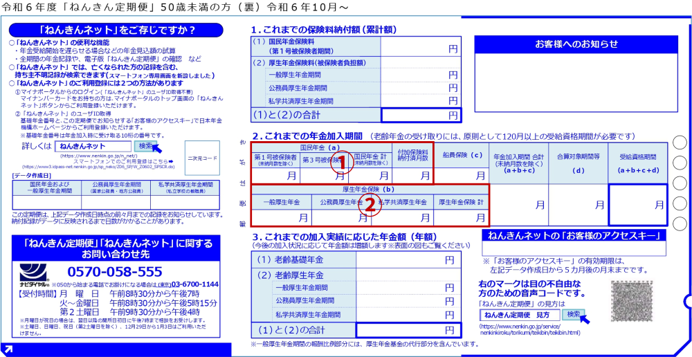 令和6年度「ねんきん定期便」50歳未満の方（裏）令和6年10月～