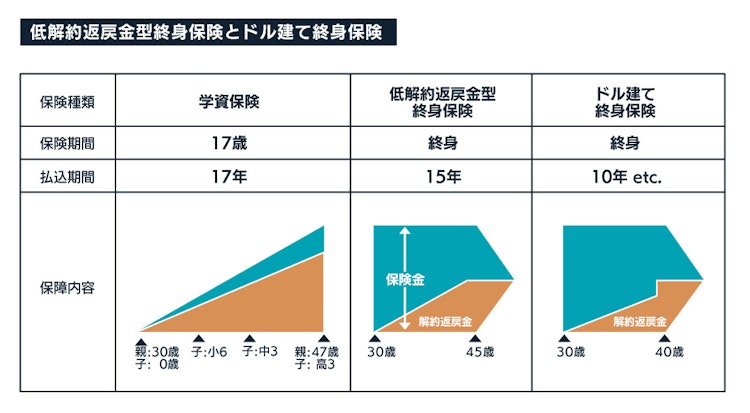 低解約返戻金型終身保険とドル建て終身保険の比較