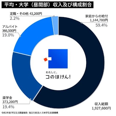 大学生(昼間部)の平均収入及び構成割合