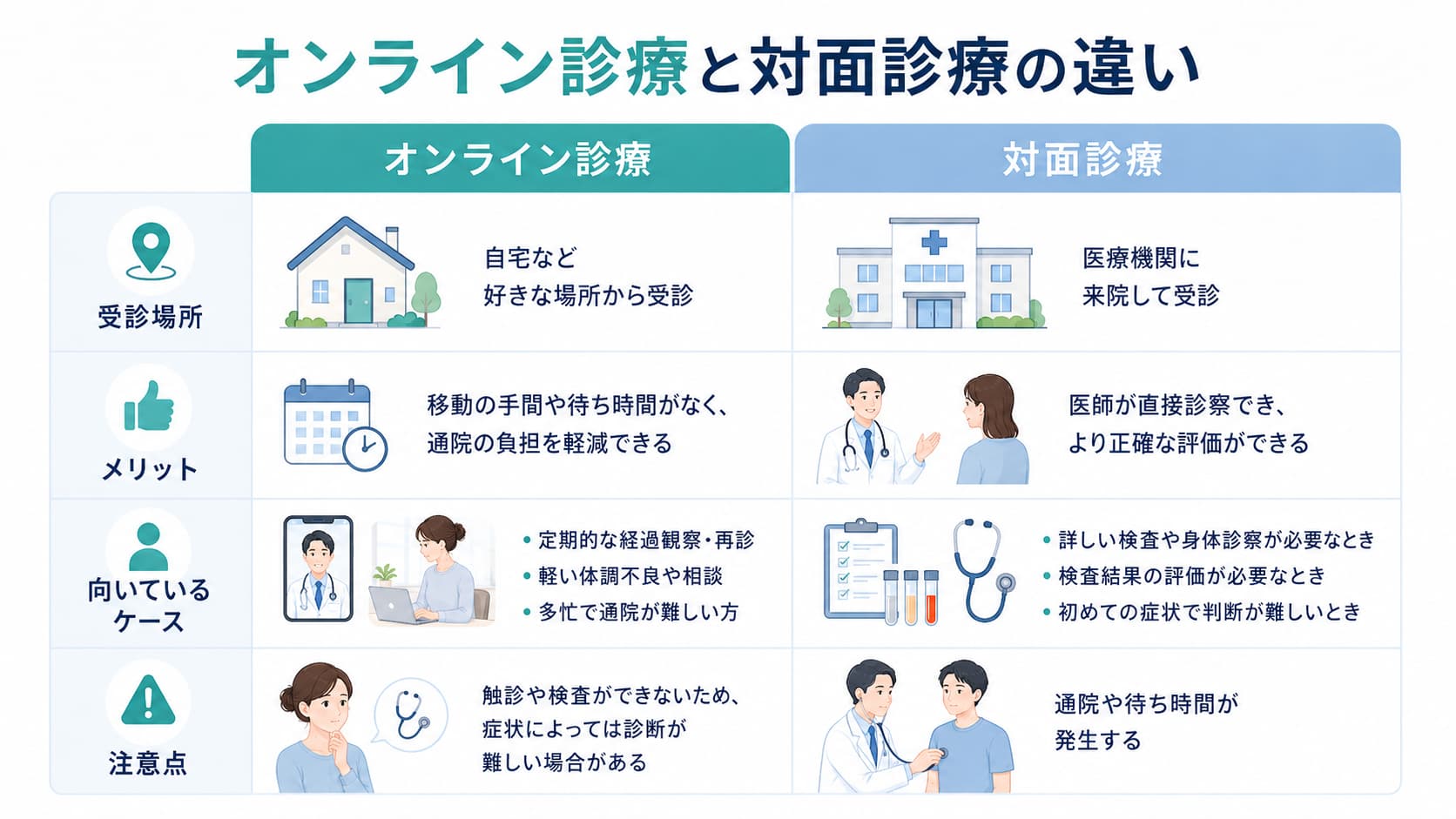 オンライン診療と対面診療の違い
