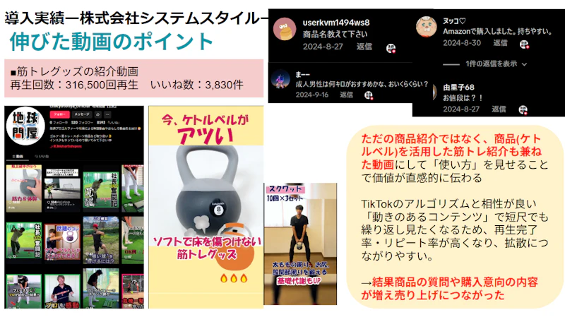 システムスタイルの伸びた動画のポイント