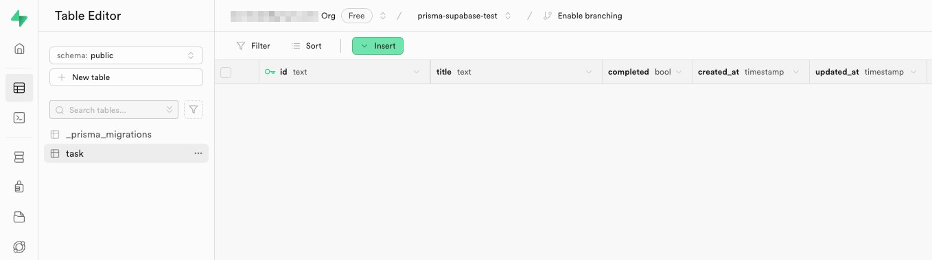 SupabaseのTable Editorにschema.prismaで設定したモデルが反映されている