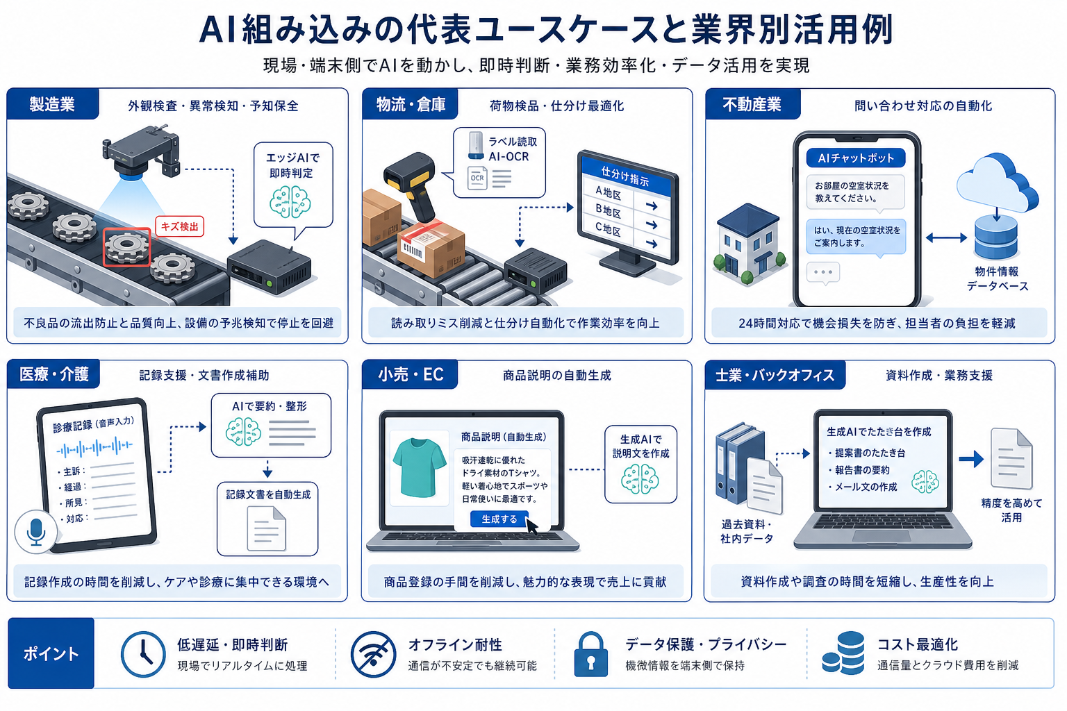 AI組み込みの業界別ユースケースを示す図
