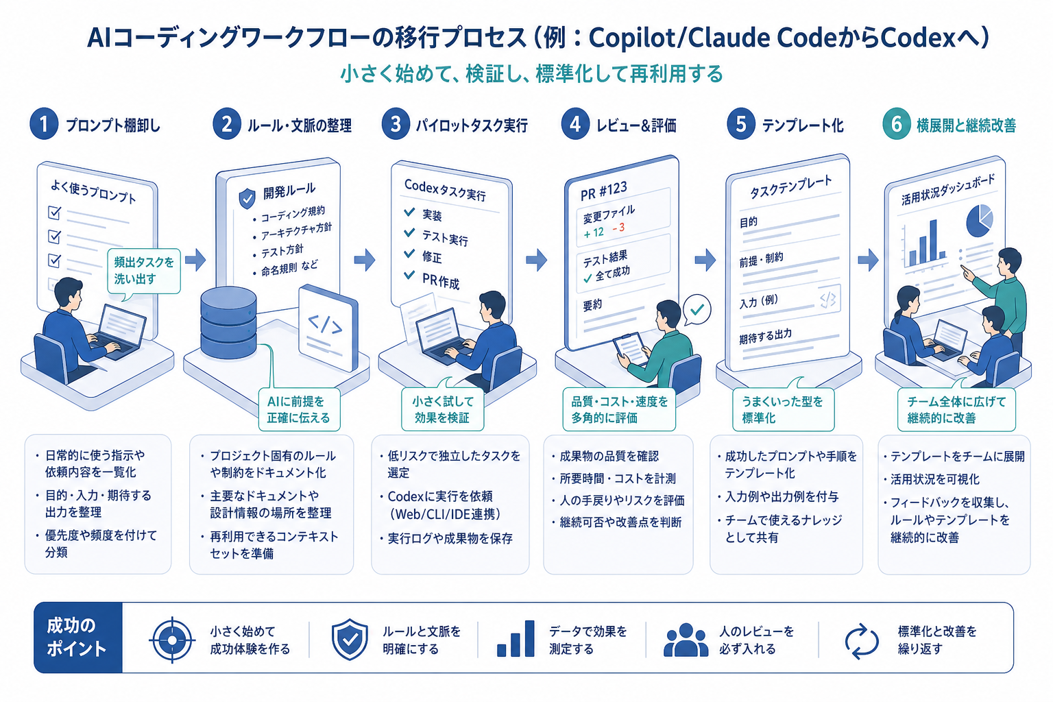 AIコーディングツール移行時の手順を整理したイメージ