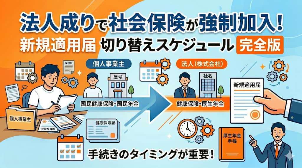法人成りで社会保険が強制加入に！新規適用届の切り替えスケジュール