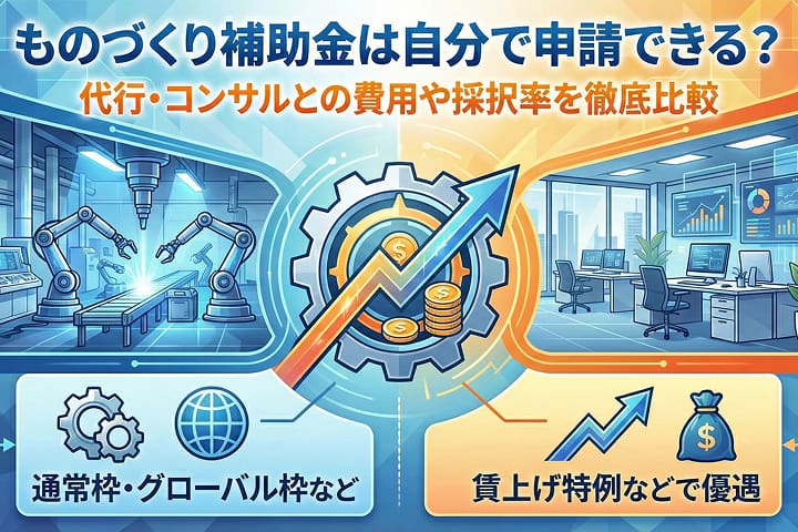 ものづくり補助金は自分で申請できる？代行・コンサルとの費用や採択率を徹底比較