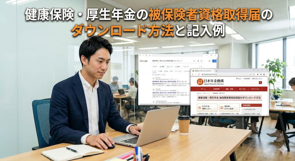 健康保険・厚生年金の被保険者資格取得届のダウンロード方法と記入例