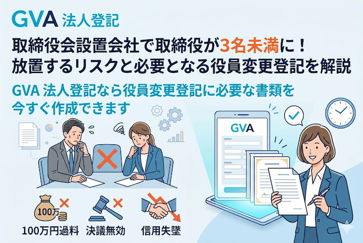 取締役会設置会社で取締役が3名未満に！放置するリスクと必要となる役員変更登記を解説