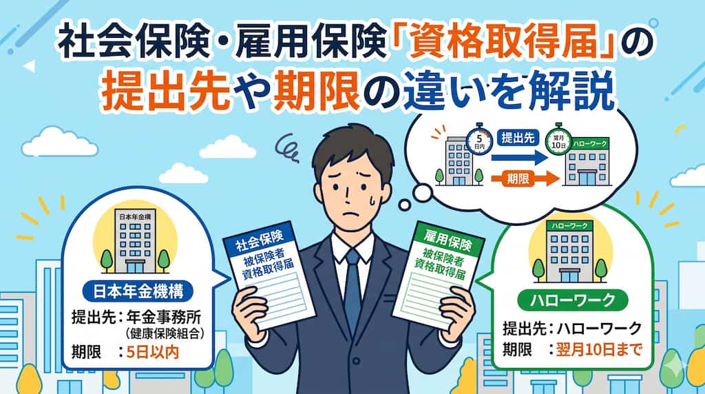 社会保険・雇用保険の「資格取得届」の提出先や期限の違いを解説