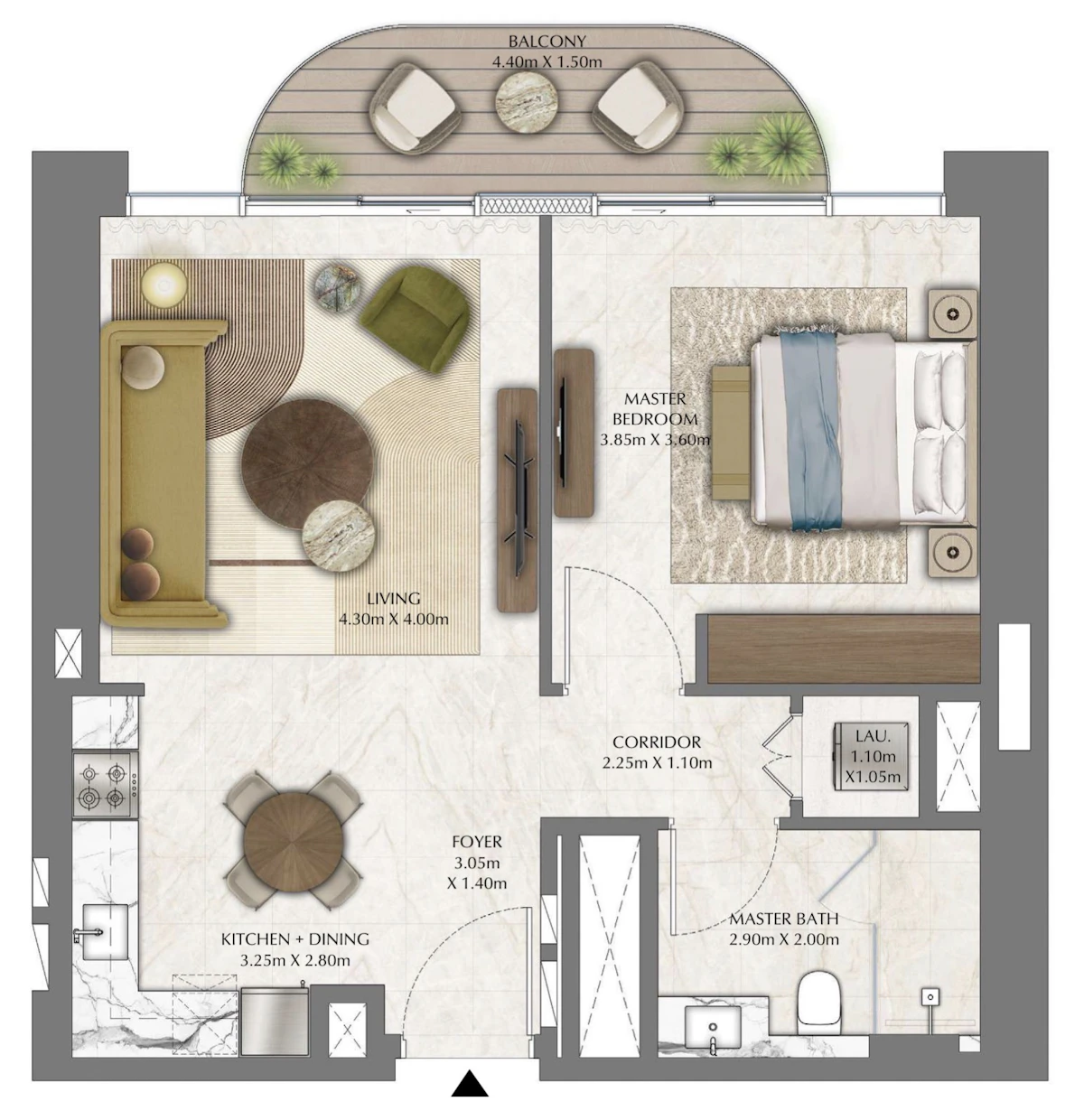 Address Zabeel 1BR（高層階） 間取り図