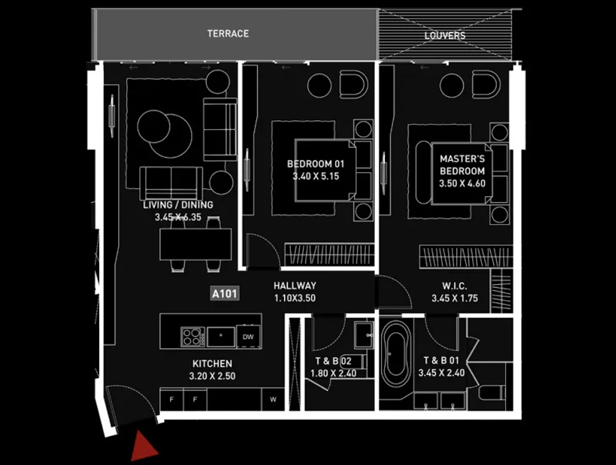 Brabus Island Tower 2BR 間取り図