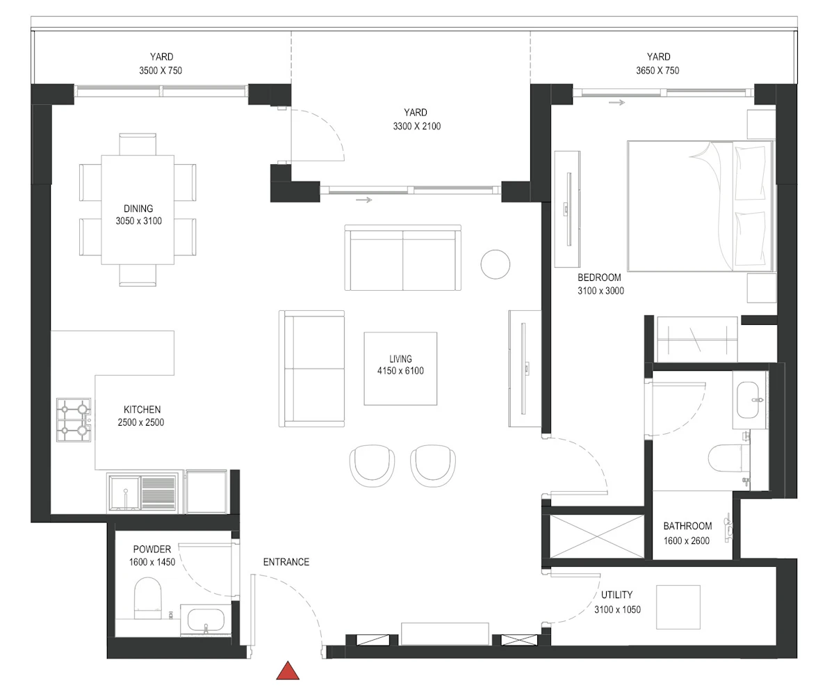 Sobha One 1BR 間取り図