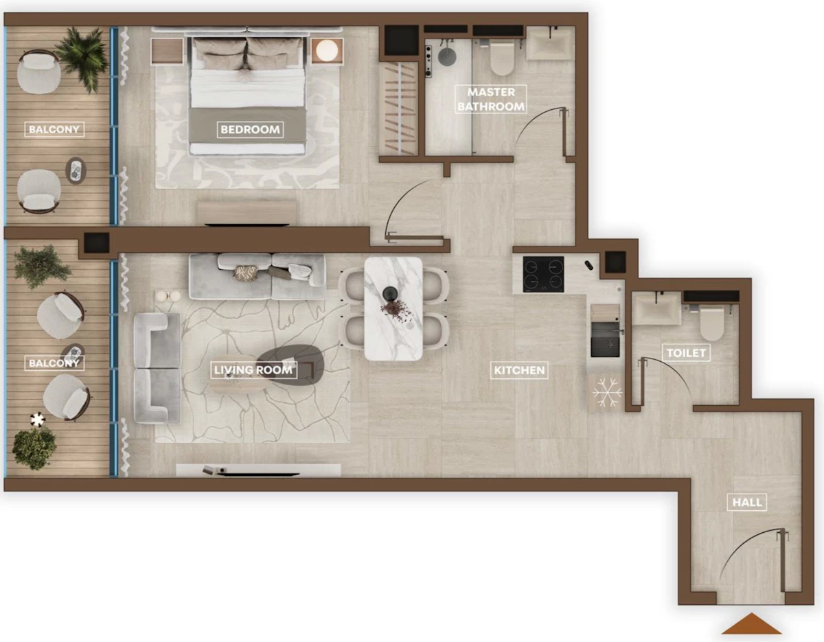 Wadi Hills 1BR 間取り図