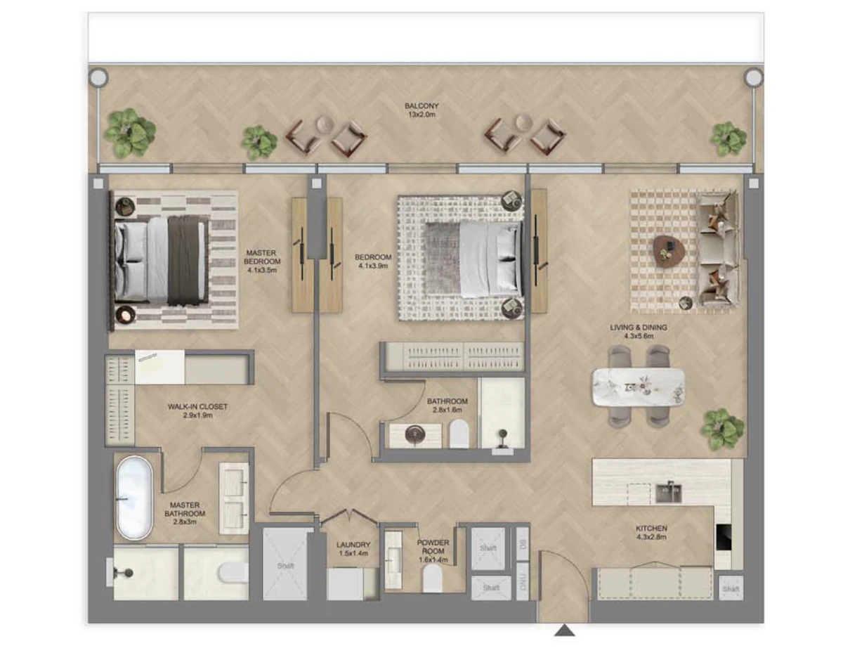 The Row Saadiyat 2BR 間取り図