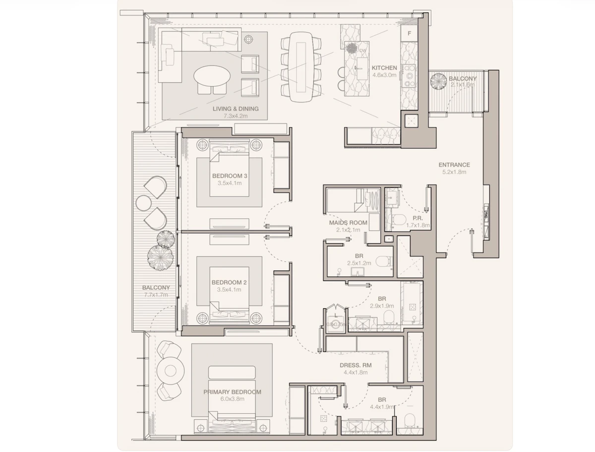Jumeirah Residences Emirates Towers 3BR(高層階・プレミアム住戸) 間取り図