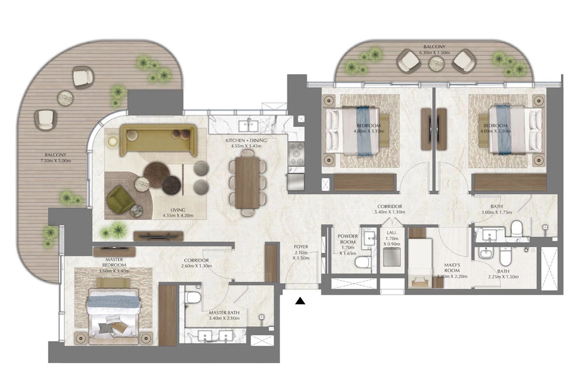 Address Zabeel 3BR 間取り図