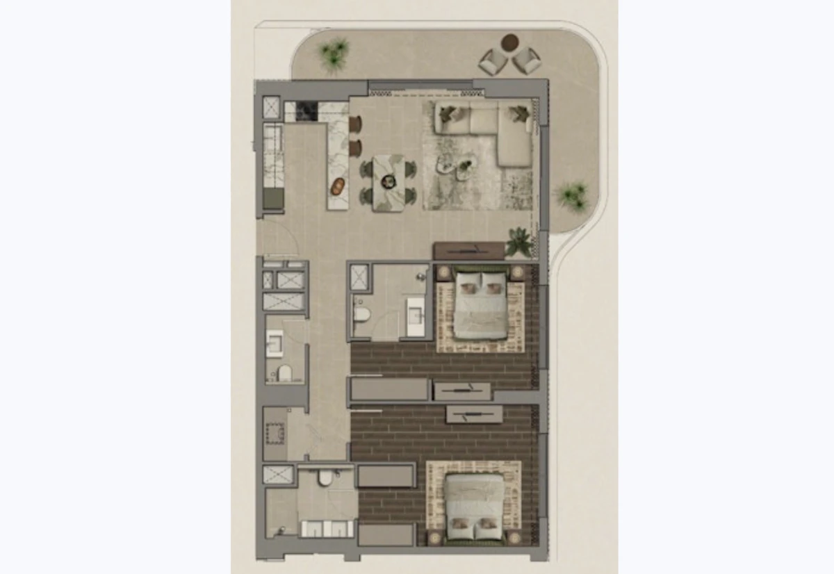 Yas Park Place 1 BR 間取り図