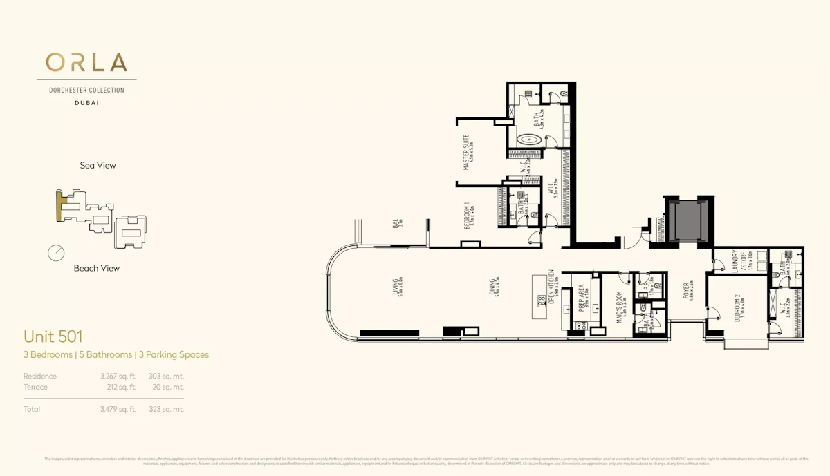Orla by Omniyat 3BR 間取り図