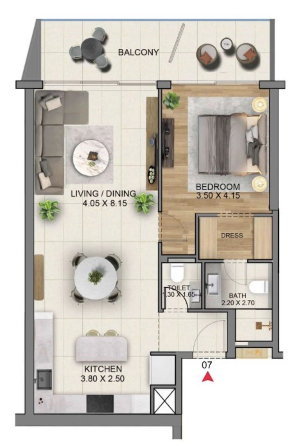 Marriott Residences JLT 1BR 間取り図