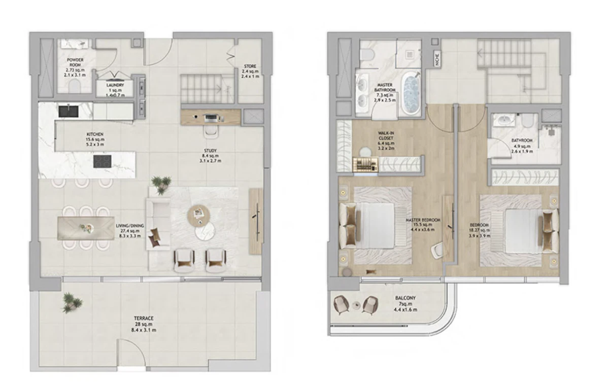 Fahid Beach Residences 2BR(Duplex) 間取り図