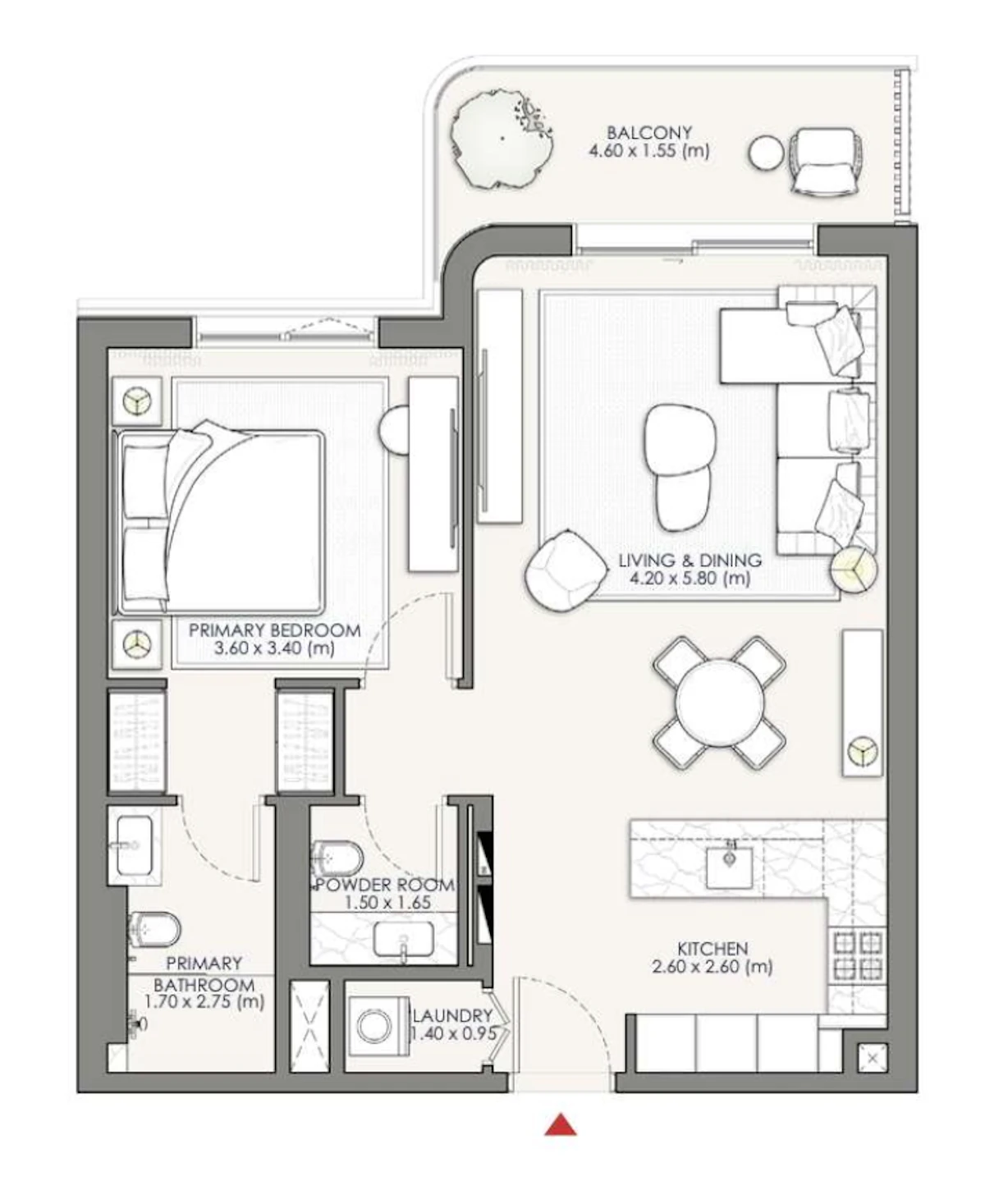 Palm Central Private Residences 1BR 間取り図