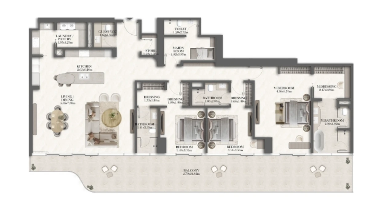 Jumeirah Residence 3BR 間取り図
