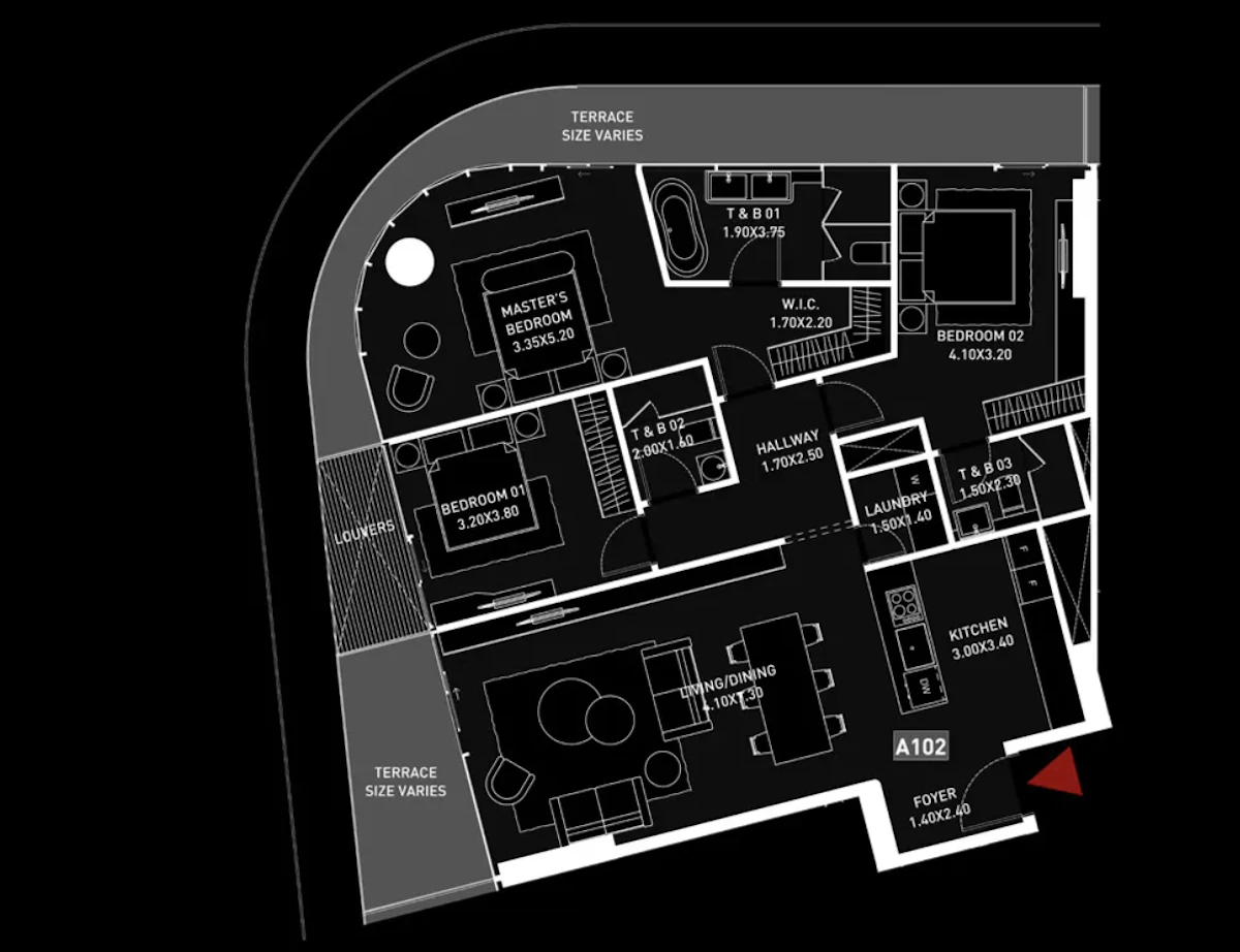 Brabus Island Tower 3BR 間取り図