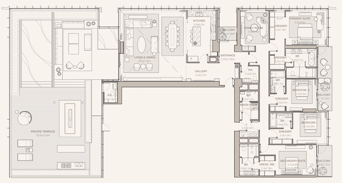 Jumeirah Residences Emirates Towers 4BR（高層階・プレミアム住戸） 間取り図